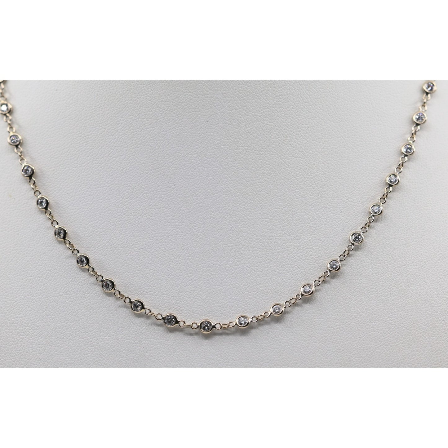 18K White Gold Bezel Set Diamond Station Link Chain Necklace
