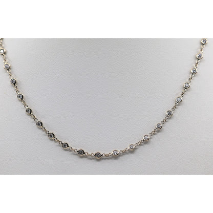 18K White Gold Bezel Set Diamond Station Link Chain Necklace