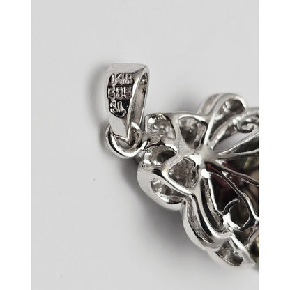 14K White Gold Tahitian Pearl & Diamond Drop Dangle Charm Pendant