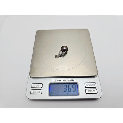 14K White Gold Tahitian Pearl & Diamond Drop Dangle Charm Pendant