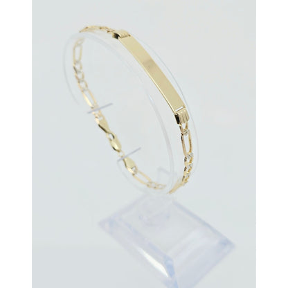 14K Two Tone Gold Diamond Cut Figaro Link ID Bracelet