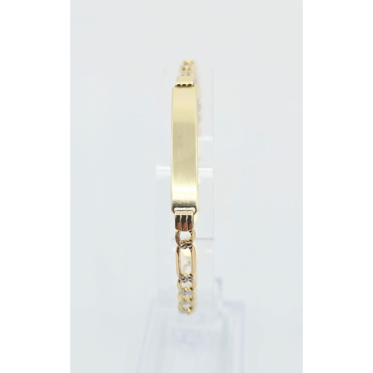14K Two Tone Gold Diamond Cut Figaro Link ID Bracelet