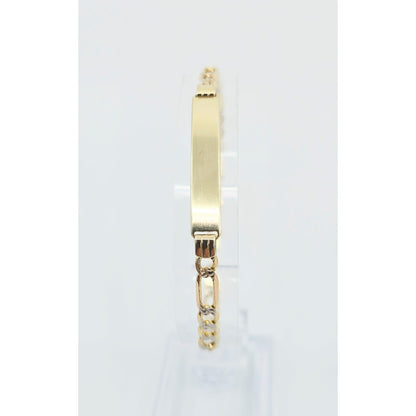 14K Two Tone Gold Diamond Cut Figaro Link ID Bracelet