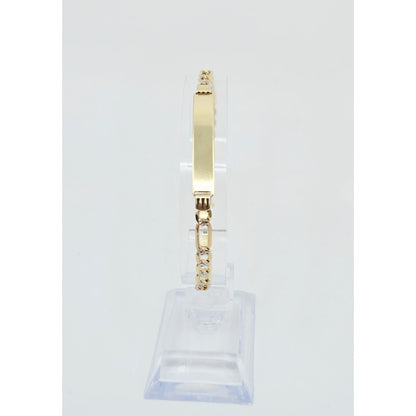 14K Two Tone Gold Diamond Cut Figaro Link ID Bracelet