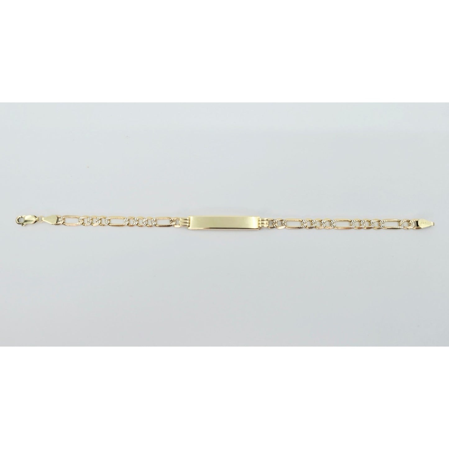 14K Two Tone Gold Diamond Cut Figaro Link ID Bracelet