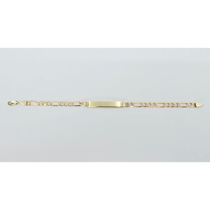 14K Two Tone Gold Diamond Cut Figaro Link ID Bracelet