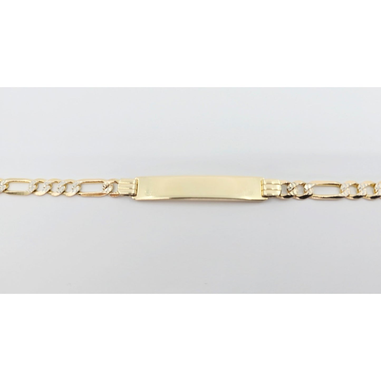 14K Two Tone Gold Diamond Cut Figaro Link ID Bracelet