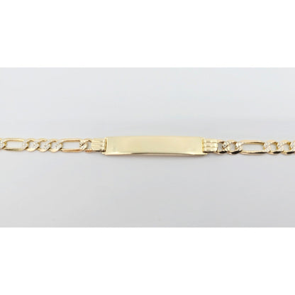 14K Two Tone Gold Diamond Cut Figaro Link ID Bracelet