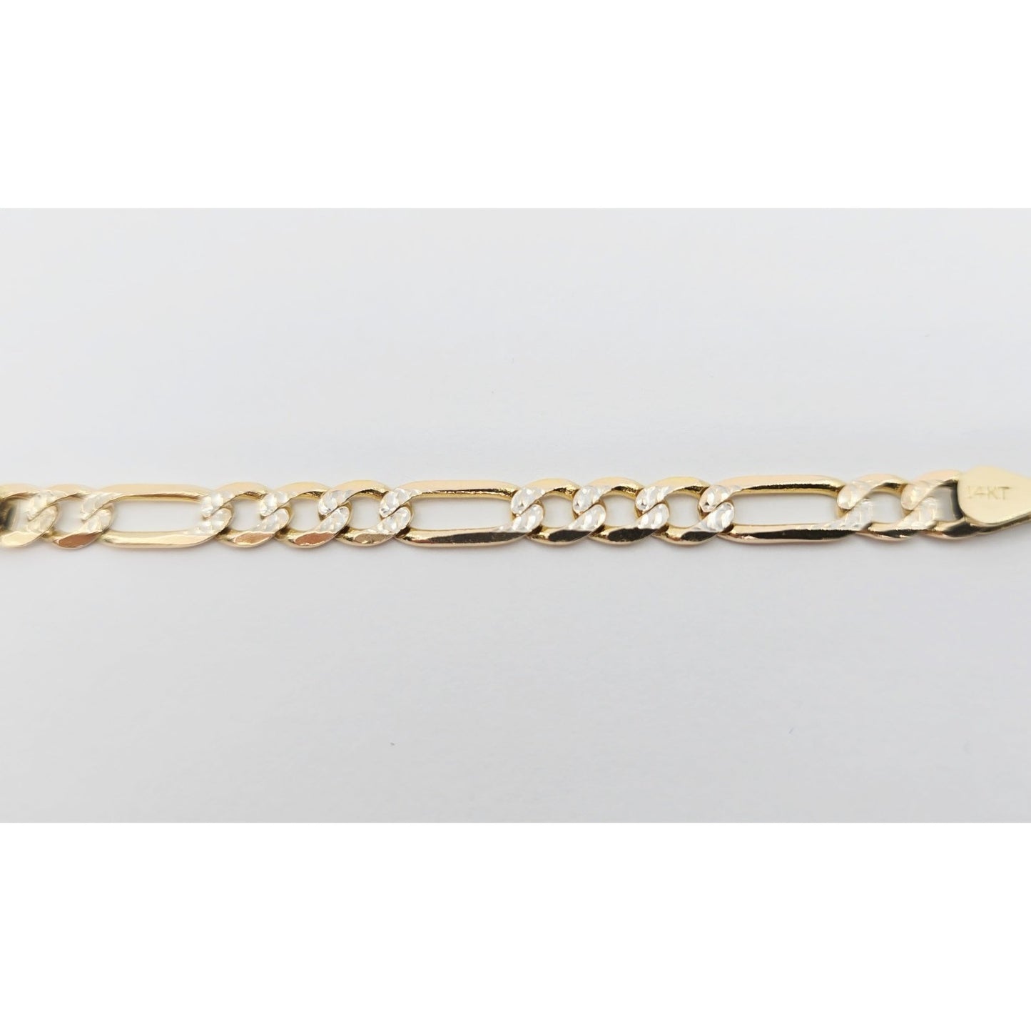 14K Two Tone Gold Diamond Cut Figaro Link ID Bracelet