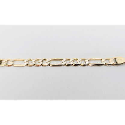 14K Two Tone Gold Diamond Cut Figaro Link ID Bracelet