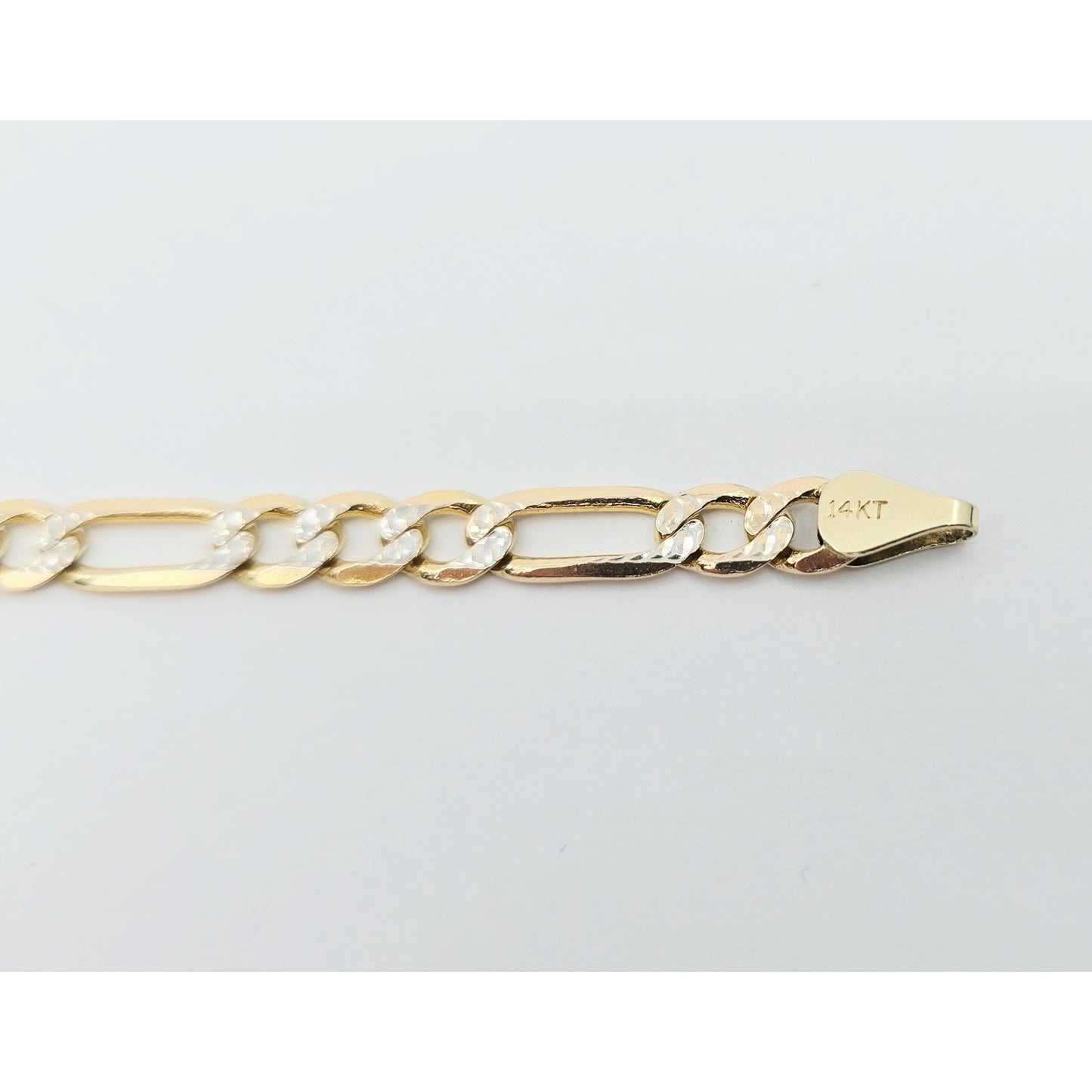 14K Two Tone Gold Diamond Cut Figaro Link ID Bracelet