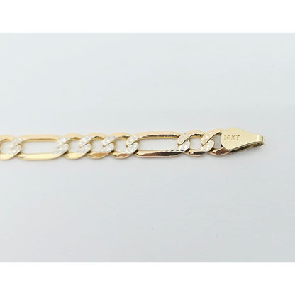 14K Two Tone Gold Diamond Cut Figaro Link ID Bracelet