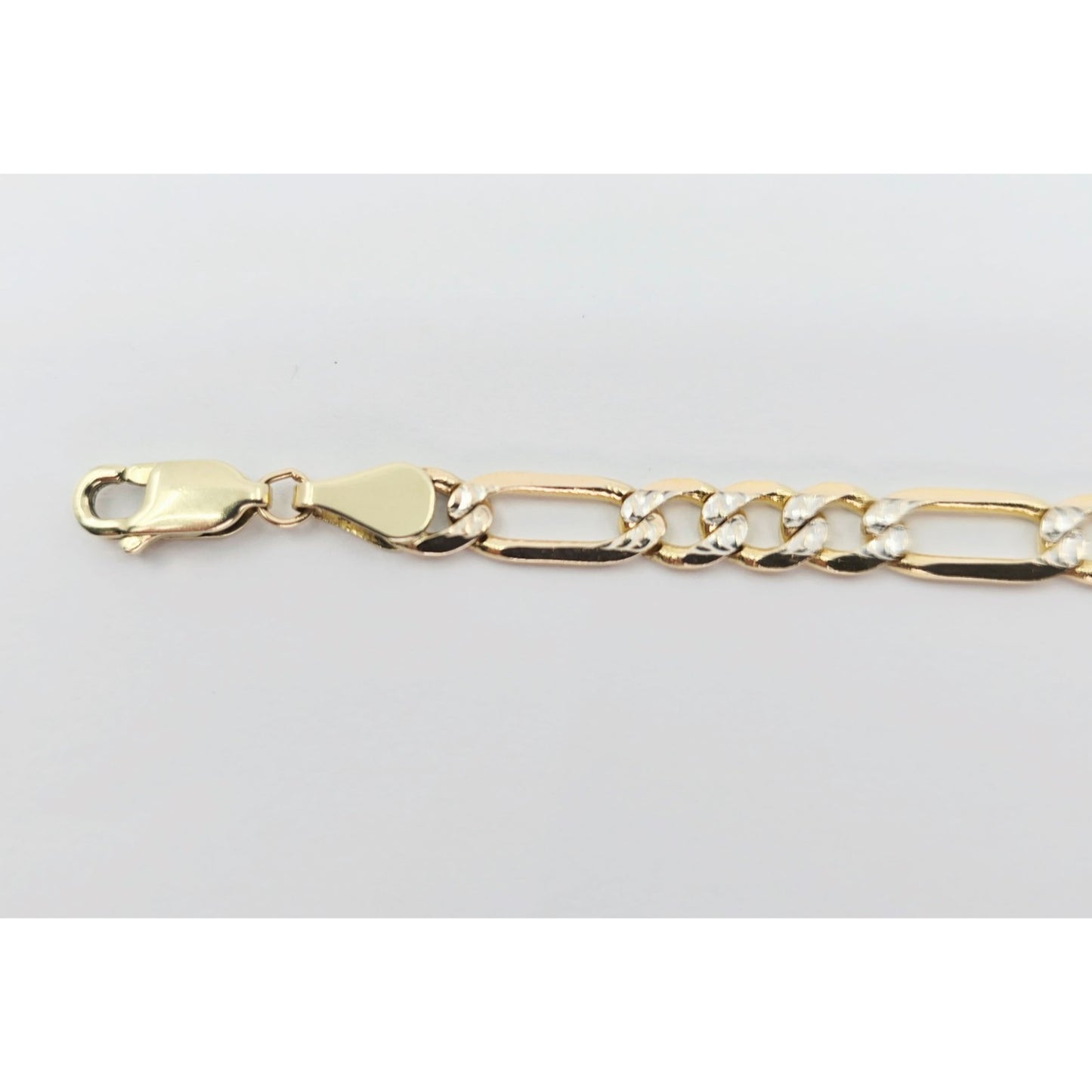 14K Two Tone Gold Diamond Cut Figaro Link ID Bracelet