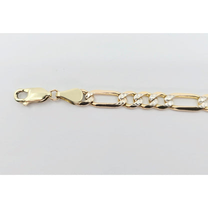 14K Two Tone Gold Diamond Cut Figaro Link ID Bracelet