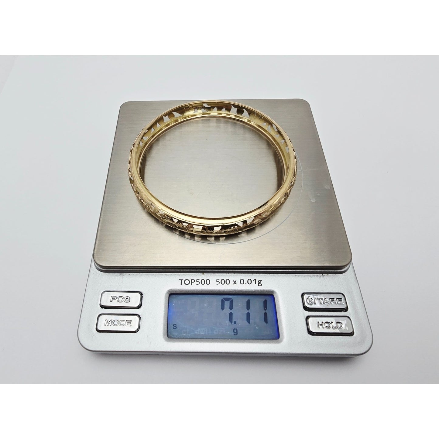 14K Yellow Gold Floral Engraved Bangle Bracelet