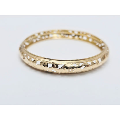 14K Yellow Gold Floral Engraved Bangle Bracelet