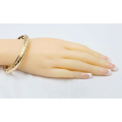 14K Yellow Gold Floral Engraved Bangle Bracelet
