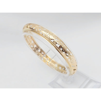 14K Yellow Gold Floral Engraved Bangle Bracelet