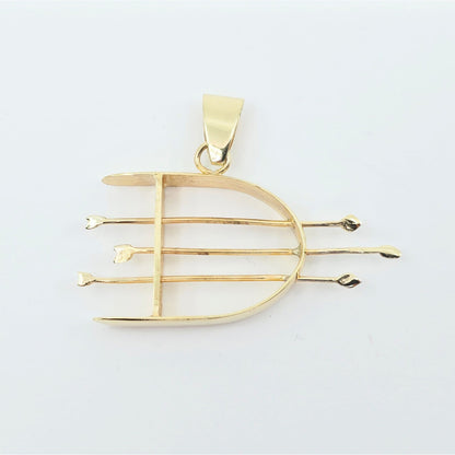 14K Yellow Gold Orisha Ochosi Bow & Arrow Dangle Charm Pendant