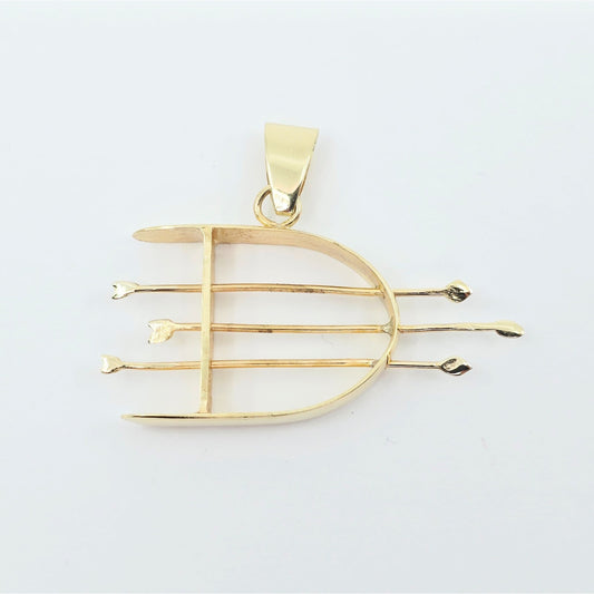 14K Yellow Gold Orisha Ochosi Bow & Arrow Dangle Charm Pendant