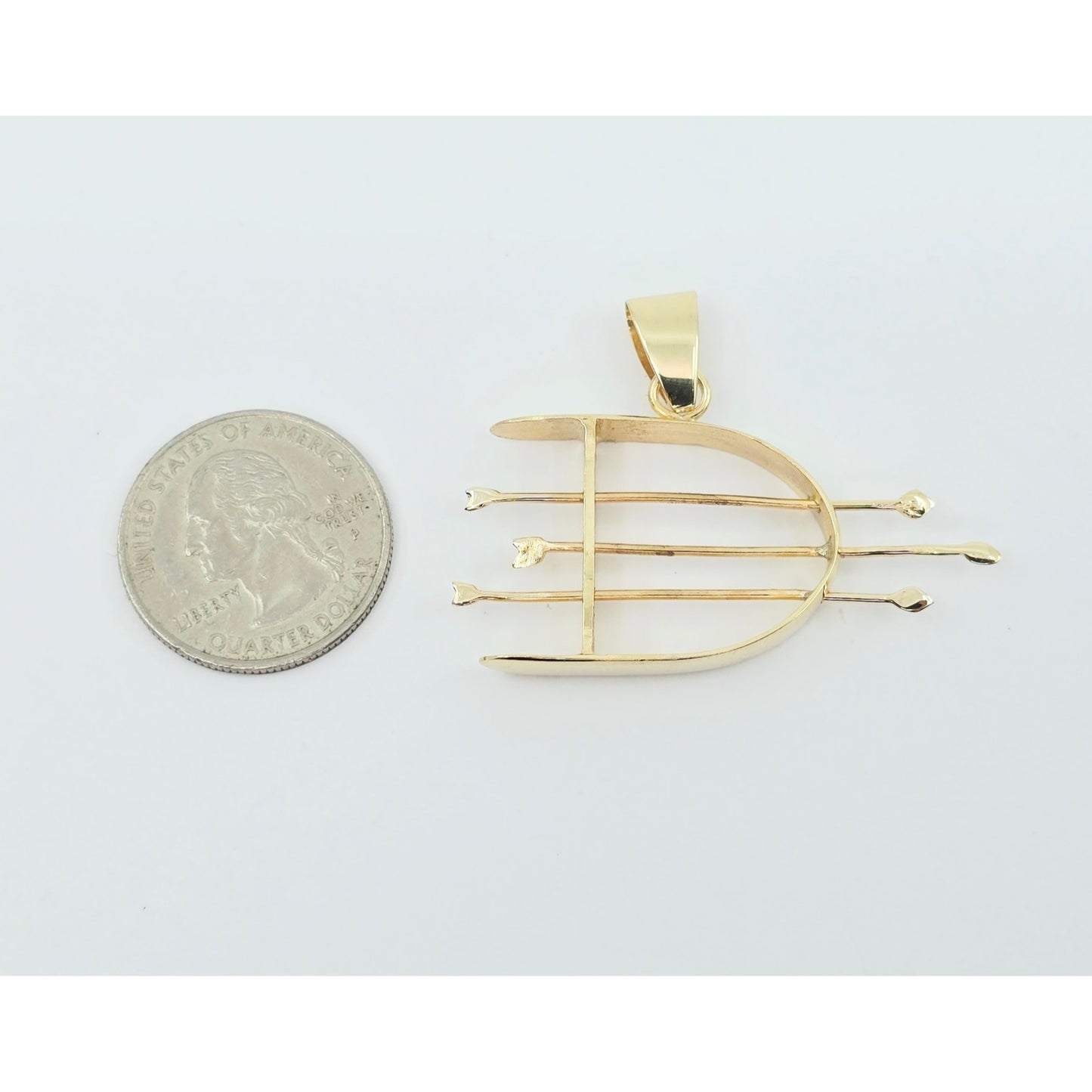 14K Yellow Gold Orisha Ochosi Bow & Arrow Dangle Charm Pendant