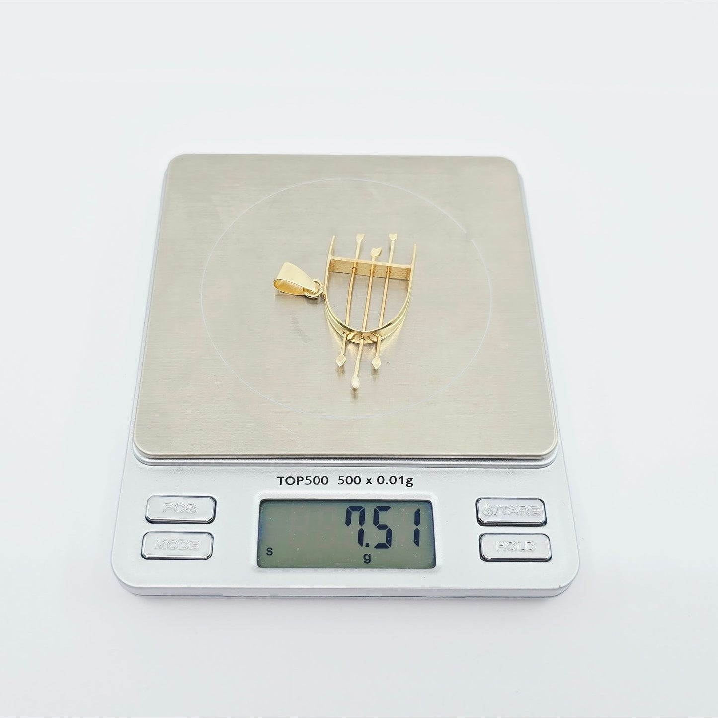 14K Yellow Gold Orisha Ochosi Bow & Arrow Dangle Charm Pendant