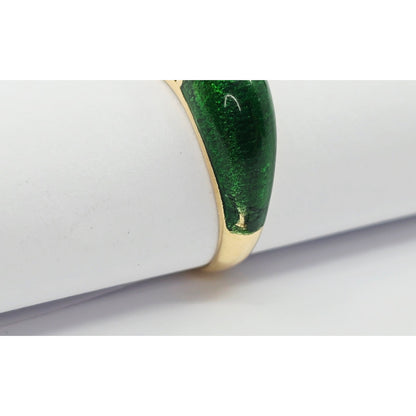 Vintage 18K Two Tone Gold Green Enamel Raw Uncut Diamond Ring