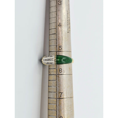 Vintage 18K Two Tone Gold Green Enamel Raw Uncut Diamond Ring