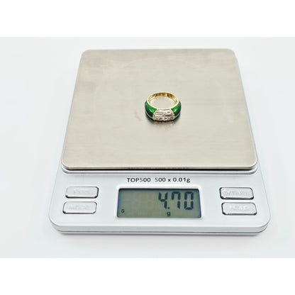 Vintage 18K Two Tone Gold Green Enamel Raw Uncut Diamond Ring