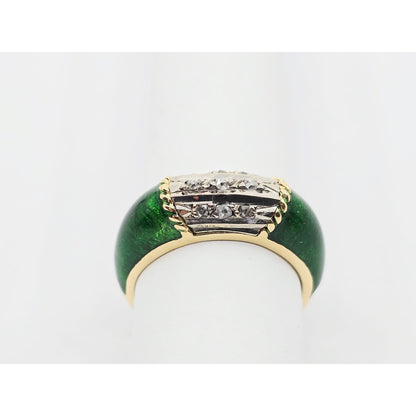 Vintage 18K Two Tone Gold Green Enamel Raw Uncut Diamond Ring