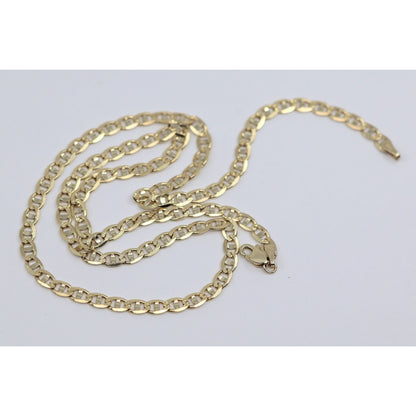 14K Yellow Gold Diamond Cut Mariner Anchor Link Chain Necklace