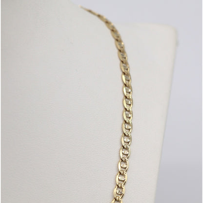 14K Yellow Gold Diamond Cut Mariner Anchor Link Chain Necklace