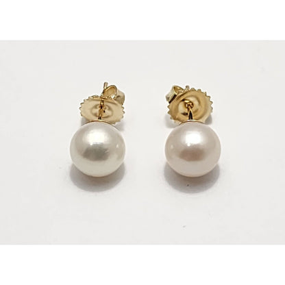 14K Yellow Gold Round Pearl Stud Earrings