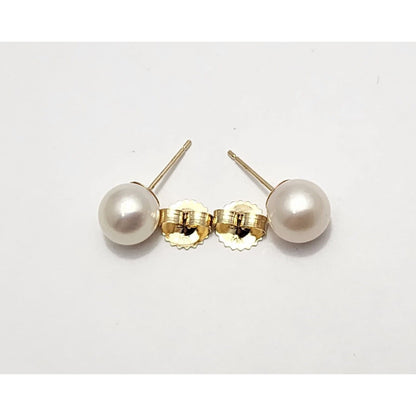 14K Yellow Gold Round Pearl Stud Earrings