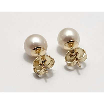 14K Yellow Gold Round Pearl Stud Earrings