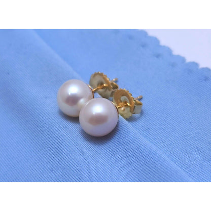 14K Yellow Gold Round Pearl Stud Earrings