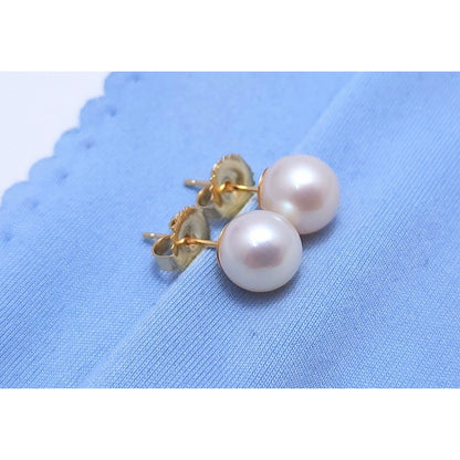 14K Yellow Gold Round Pearl Stud Earrings