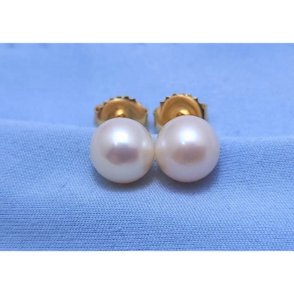 14K Yellow Gold Round Pearl Stud Earrings