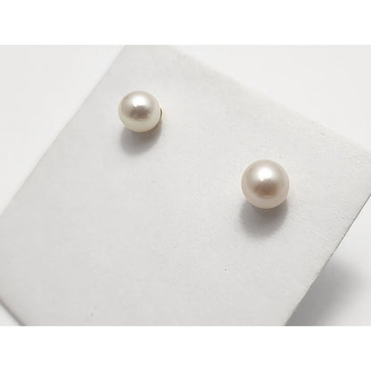 14K Yellow Gold Round Pearl Stud Earrings