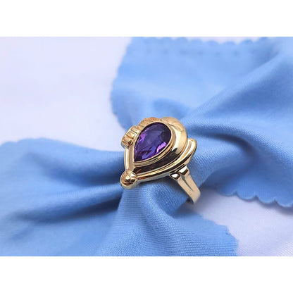 14K Yellow Gold Teardrop Pear Amethyst Ring