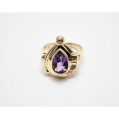 14K Yellow Gold Teardrop Pear Amethyst Ring