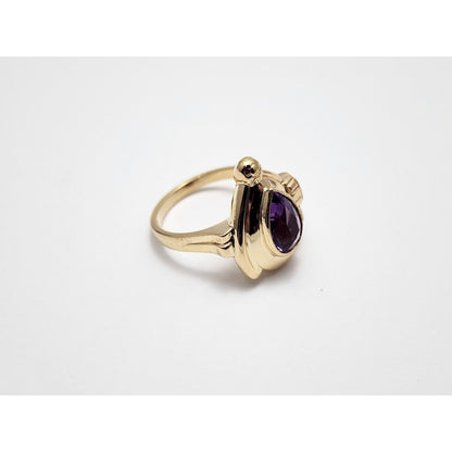 14K Yellow Gold Teardrop Pear Amethyst Ring