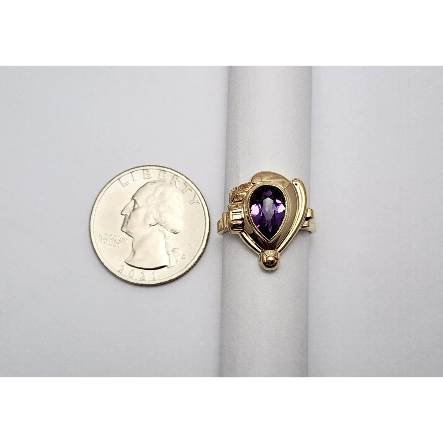 14K Yellow Gold Teardrop Pear Amethyst Ring