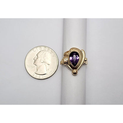 14K Yellow Gold Teardrop Pear Amethyst Ring