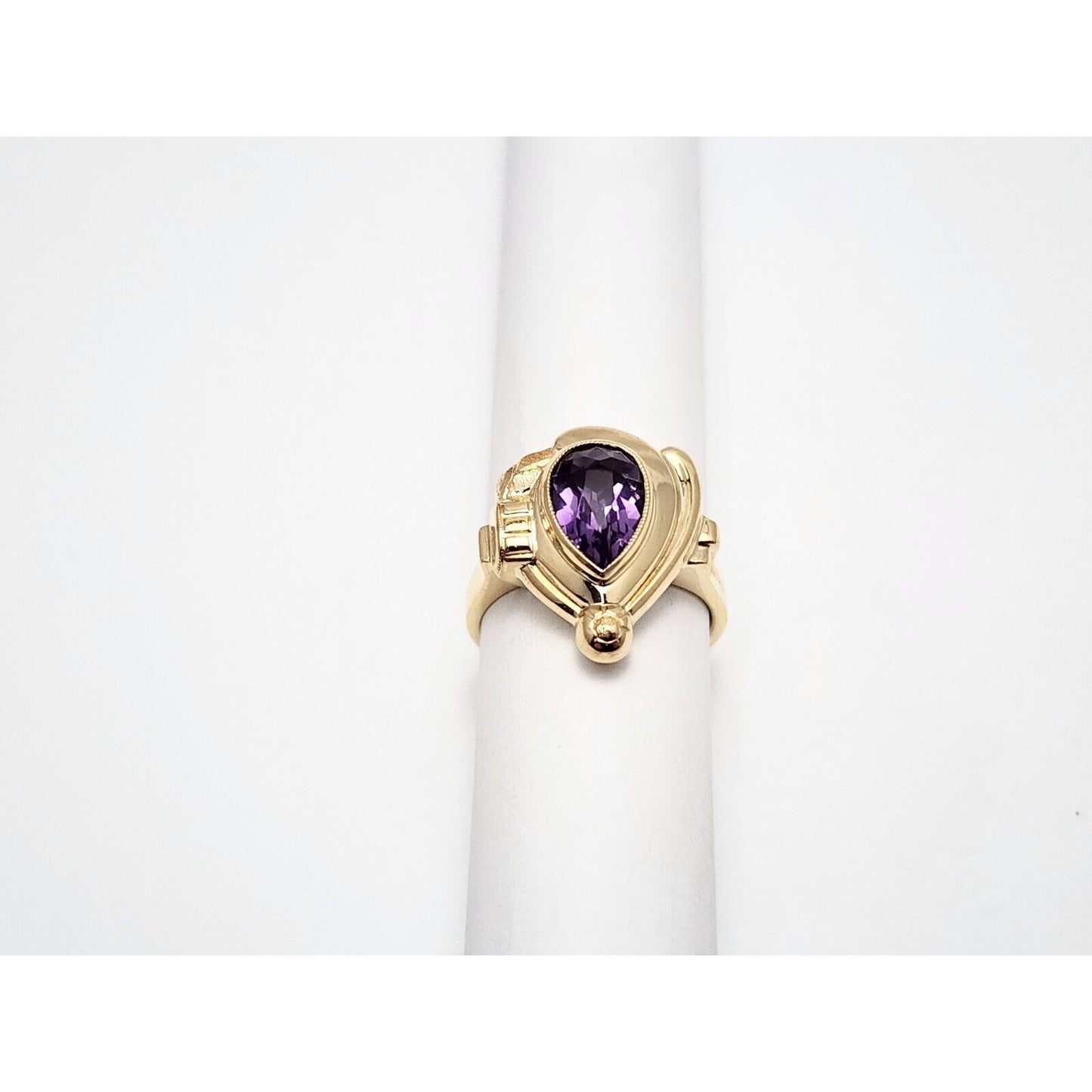 14K Yellow Gold Teardrop Pear Amethyst Ring