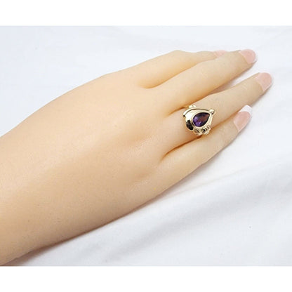 14K Yellow Gold Teardrop Pear Amethyst Ring