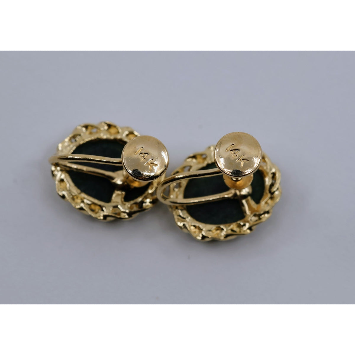 14K Yellow Gold Hinged Screw Back Non-Pierced Jade Jadeite Earrings