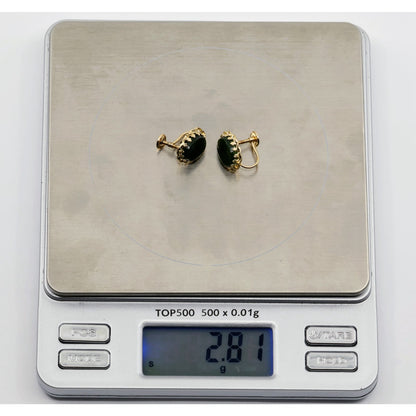 14K Yellow Gold Hinged Screw Back Non-Pierced Jade Jadeite Earrings