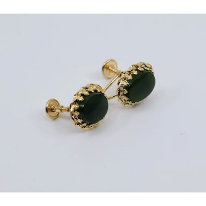 14K Yellow Gold Hinged Screw Back Non-Pierced Jade Jadeite Earrings