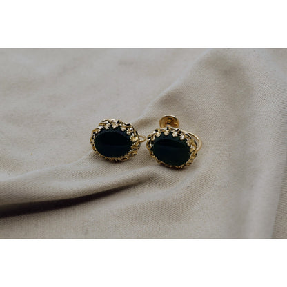 14K Yellow Gold Hinged Screw Back Non-Pierced Jade Jadeite Earrings